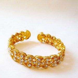 Joan Boyce "Italian Gelato" Clear Crystal Flexible Woven Cuff Bracelet Size M/L